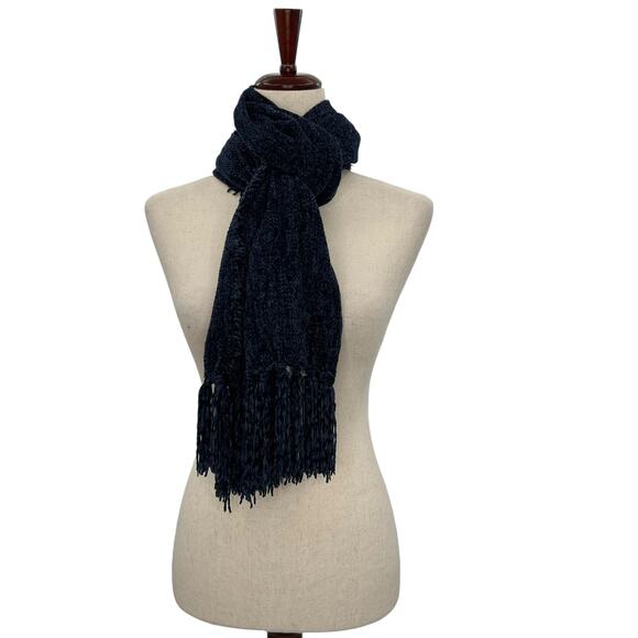 NEW Style & Co Navy blue chenille Scarf Fringe Trim Soft Cozy Dark Oblong Dark - Picture 2 of 13